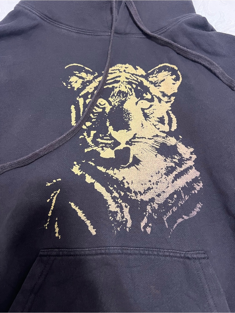 Pura Vida Black Hoodie with Gold Tiger Graphic and front pocket size Small - Picture 2 of 7